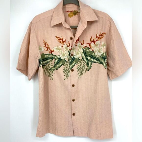 Caribbean Men’s Silk Blend Flower Shirt Size S - Picture 1 of 8